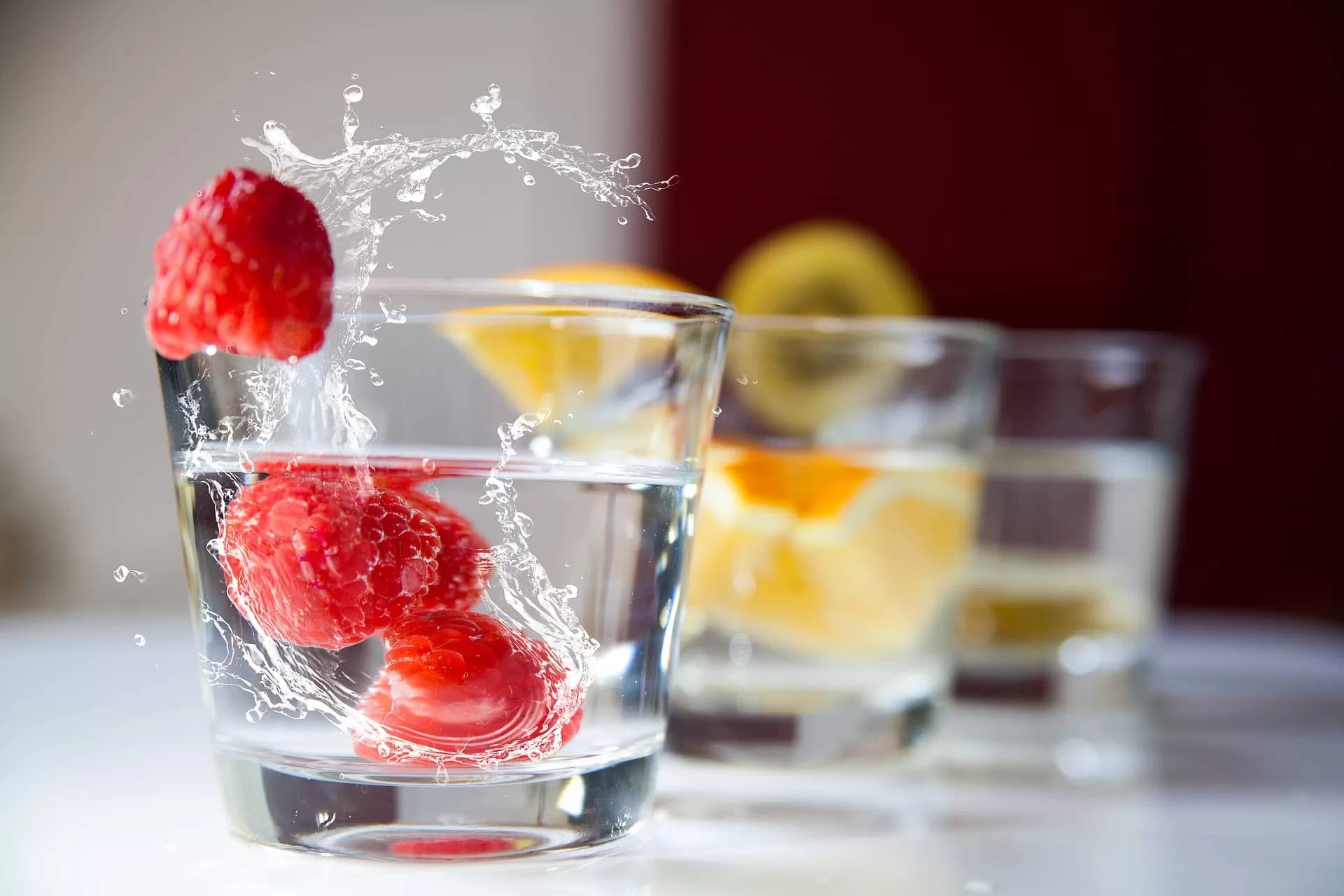 Water glass with fruit 